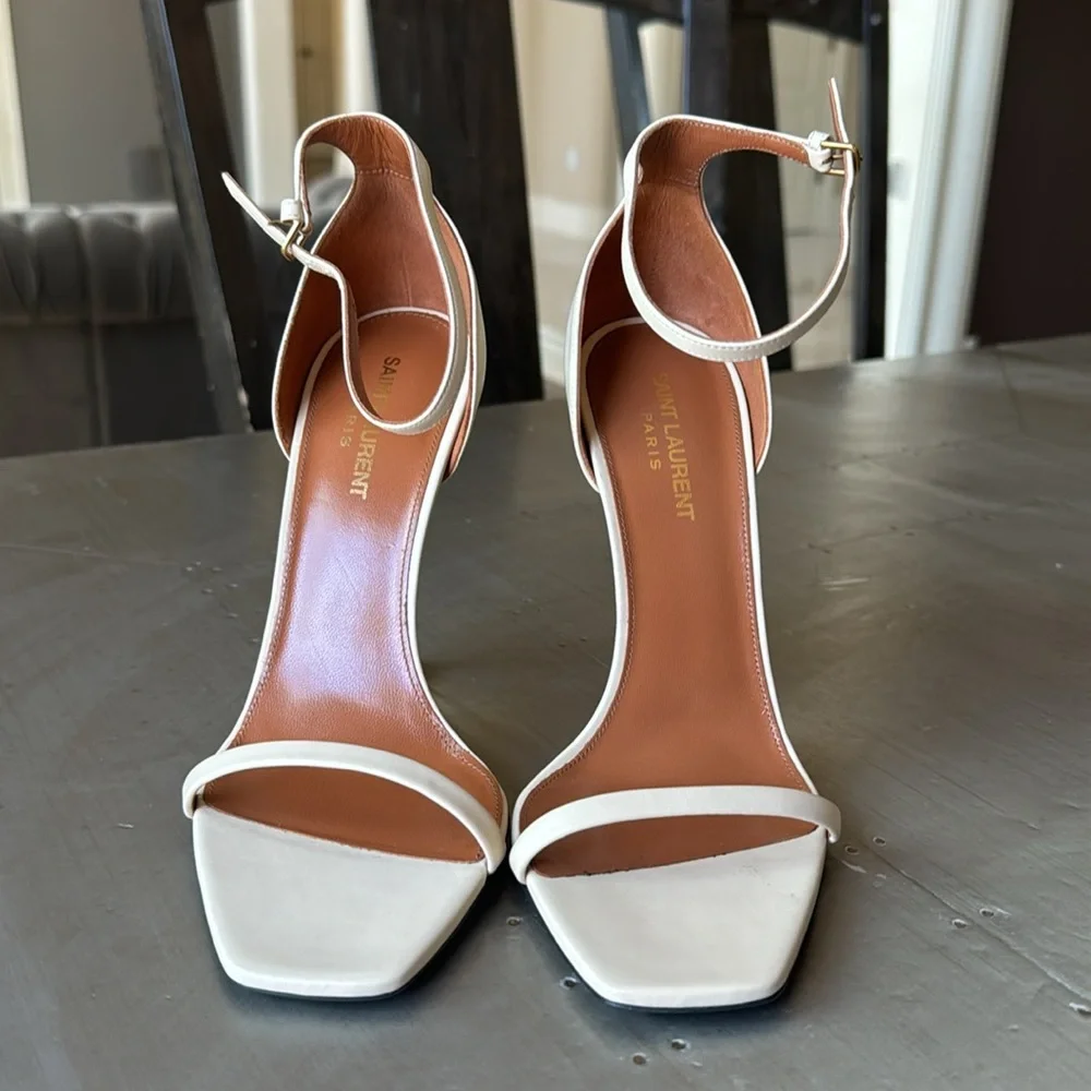 YSL Opyum sandal yves saint laurent stiletto beige gold pump 110mm sz 40 - Picture 5 of 15